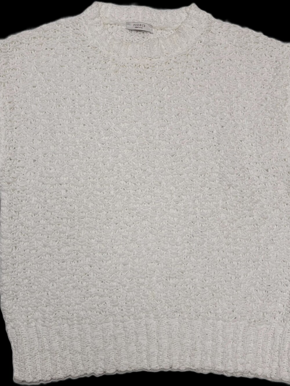 Peserico Pointelle Preppy Coastal White Cotton Textured Open Knit weave vest Top
